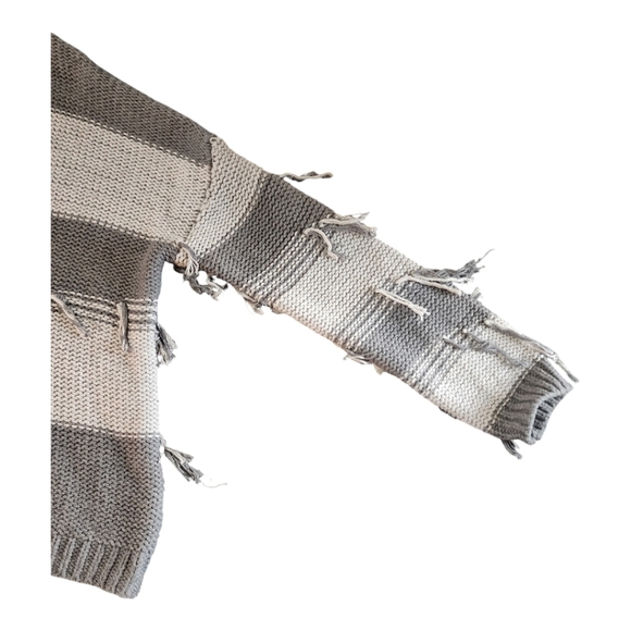 Revolve One Grey Day Gray & White Striped Distressed Knit Sweater XS - NEW - Picture 6 of 7